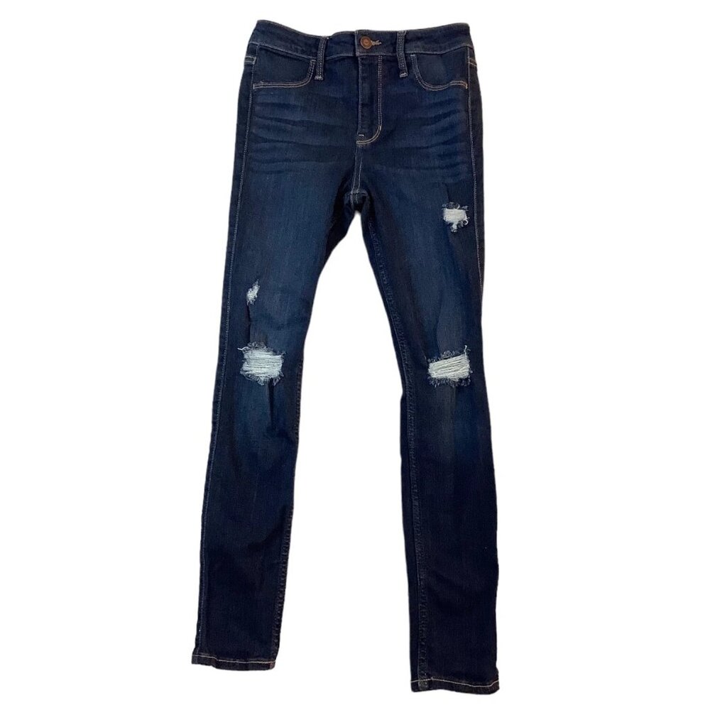Hollister High Rise Blue Jean Legging Womens Size 1S W25/L26 Stretch Distressed